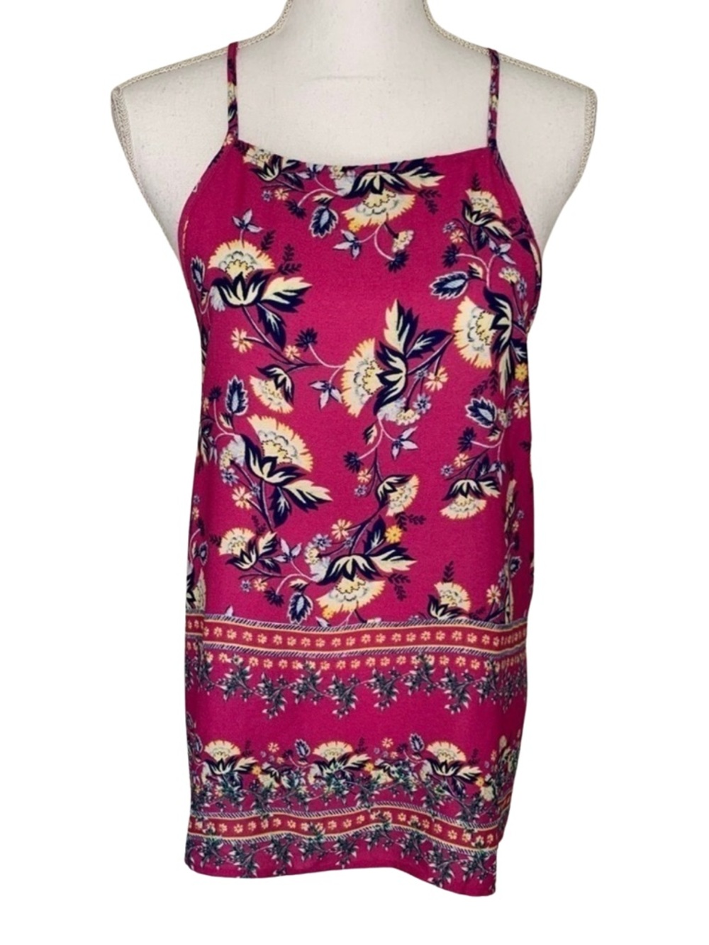 Blue Rain Tank Top Floral Boho Women Size Large Pink Crochet